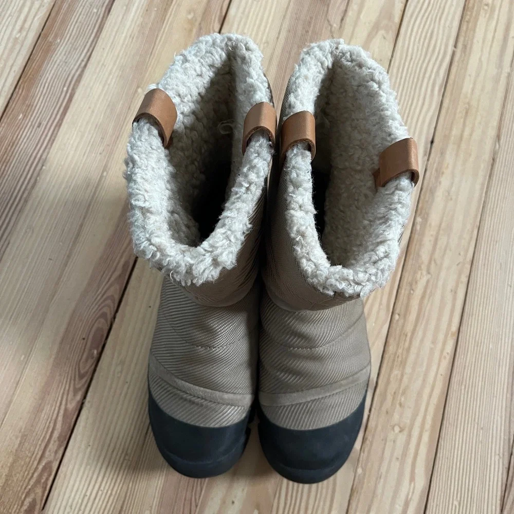 Clarks Gore-Tex Tan Puffer Winter Boots Faux Shearling Lined Waterproof Womens 7